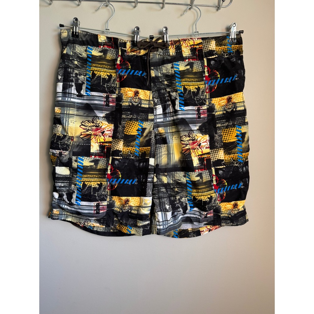 Sportek Mens Abstract Graphic Board Shorts Swim Trunks Cargo Pocket 2XL Surf Y2K